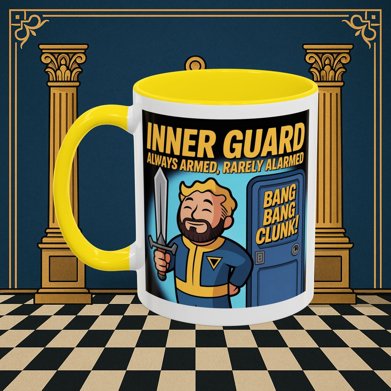 Premium Ready to Go Freemason Design | Accent Coloured 11oz Mug | Inner Guard's Moment | Inner Guard - Masonic Mugs