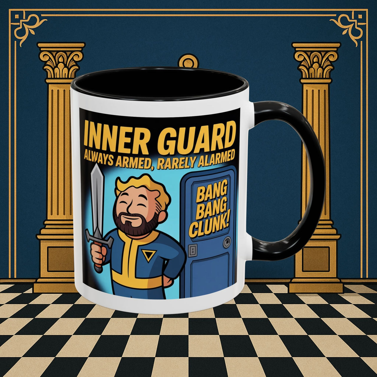 Premium Ready to Go Freemason Design | Accent Coloured 11oz Mug | Inner Guard's Moment | Inner Guard - Masonic Mugs