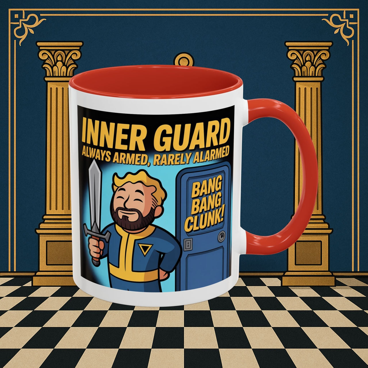 Premium Ready to Go Freemason Design | Accent Coloured 11oz Mug | Inner Guard's Moment | Inner Guard - Masonic Mugs