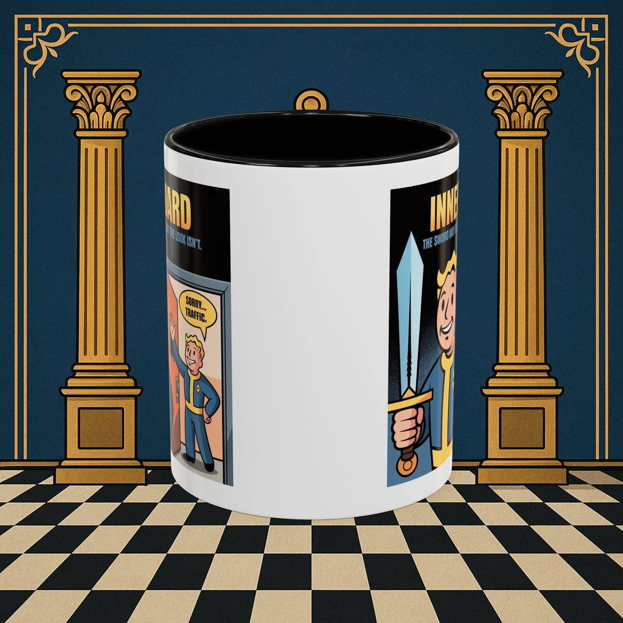 Premium Ready to Go Freemason Design | Accent Coloured 11oz Mug | Inner Guard's Warning | Inner Guard - Masonic Mugs