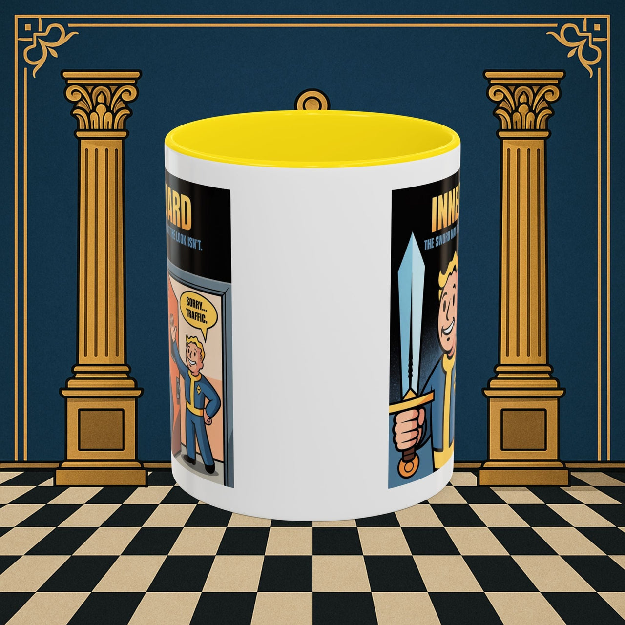 Premium Ready to Go Freemason Design | Accent Coloured 11oz Mug | Inner Guard's Warning | Inner Guard - Masonic Mugs