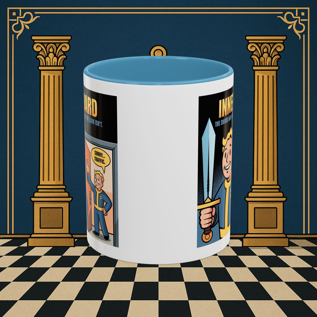 Premium Ready to Go Freemason Design | Accent Coloured 11oz Mug | Inner Guard's Warning | Inner Guard - Masonic Mugs