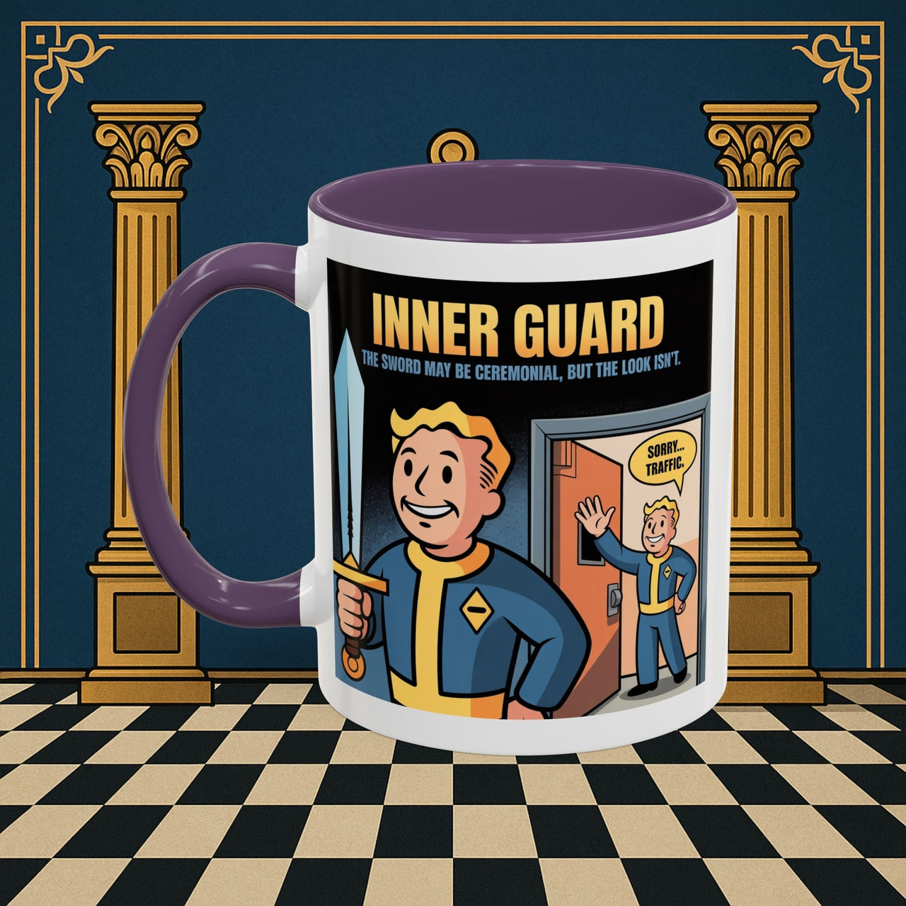 Premium Ready to Go Freemason Design | Accent Coloured 11oz Mug | Inner Guard's Warning | Inner Guard - Masonic Mugs