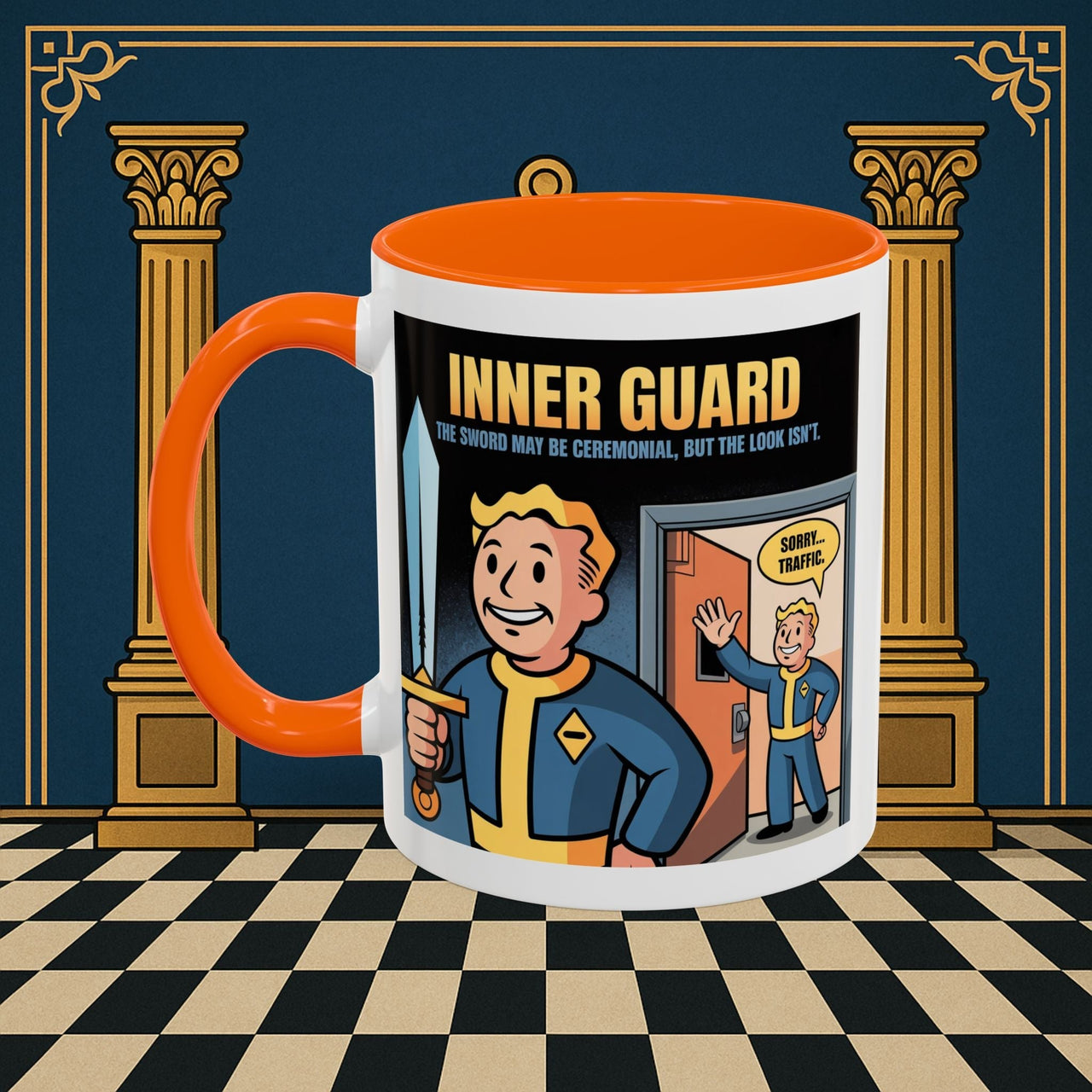 Premium Ready to Go Freemason Design | Accent Coloured 11oz Mug | Inner Guard's Warning | Inner Guard - Masonic Mugs