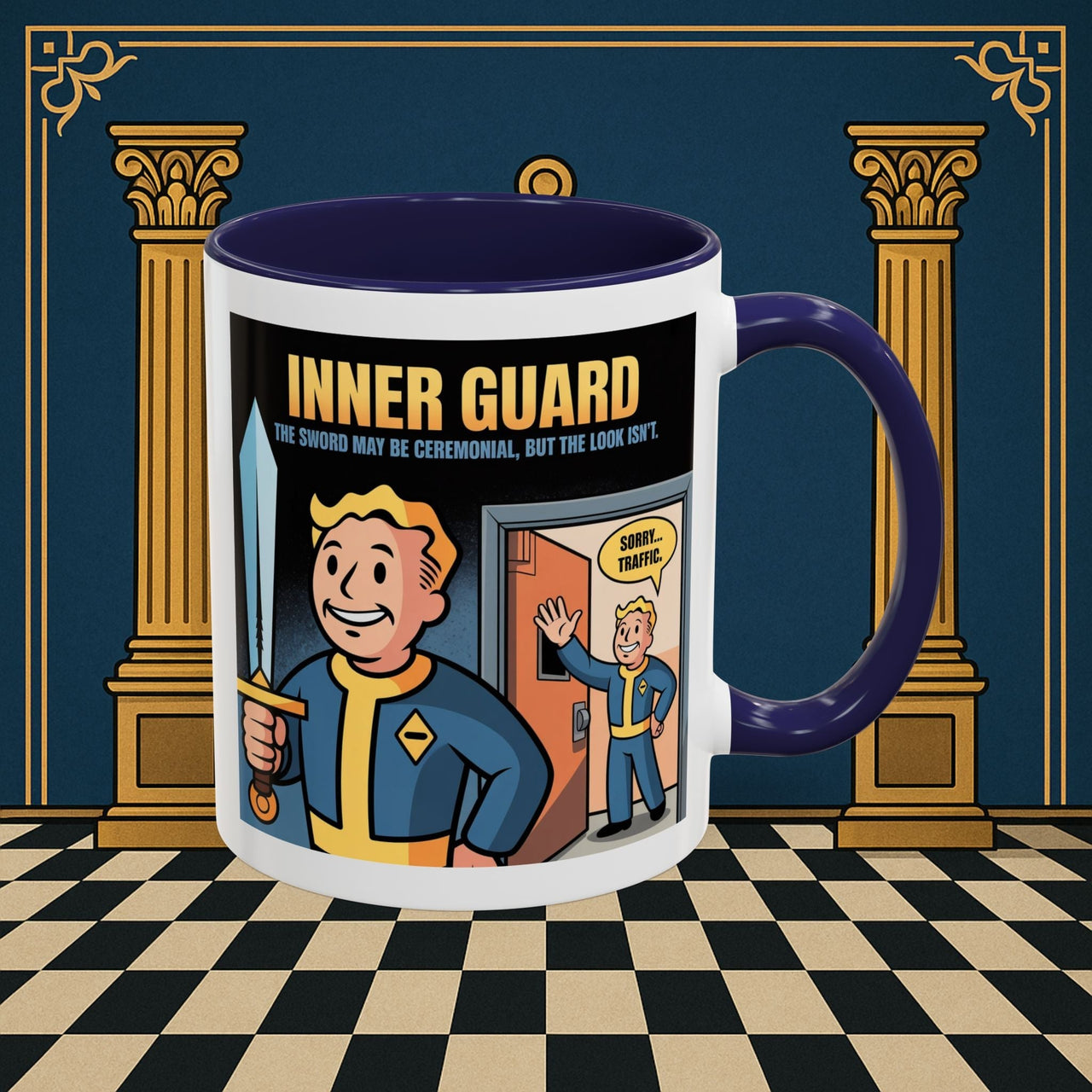 Premium Ready to Go Freemason Design | Accent Coloured 11oz Mug | Inner Guard's Warning | Inner Guard - Masonic Mugs