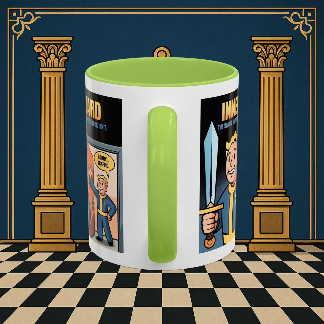 Premium Ready to Go Freemason Design | Accent Coloured 11oz Mug | Inner Guard's Warning | Inner Guard - Masonic Mugs