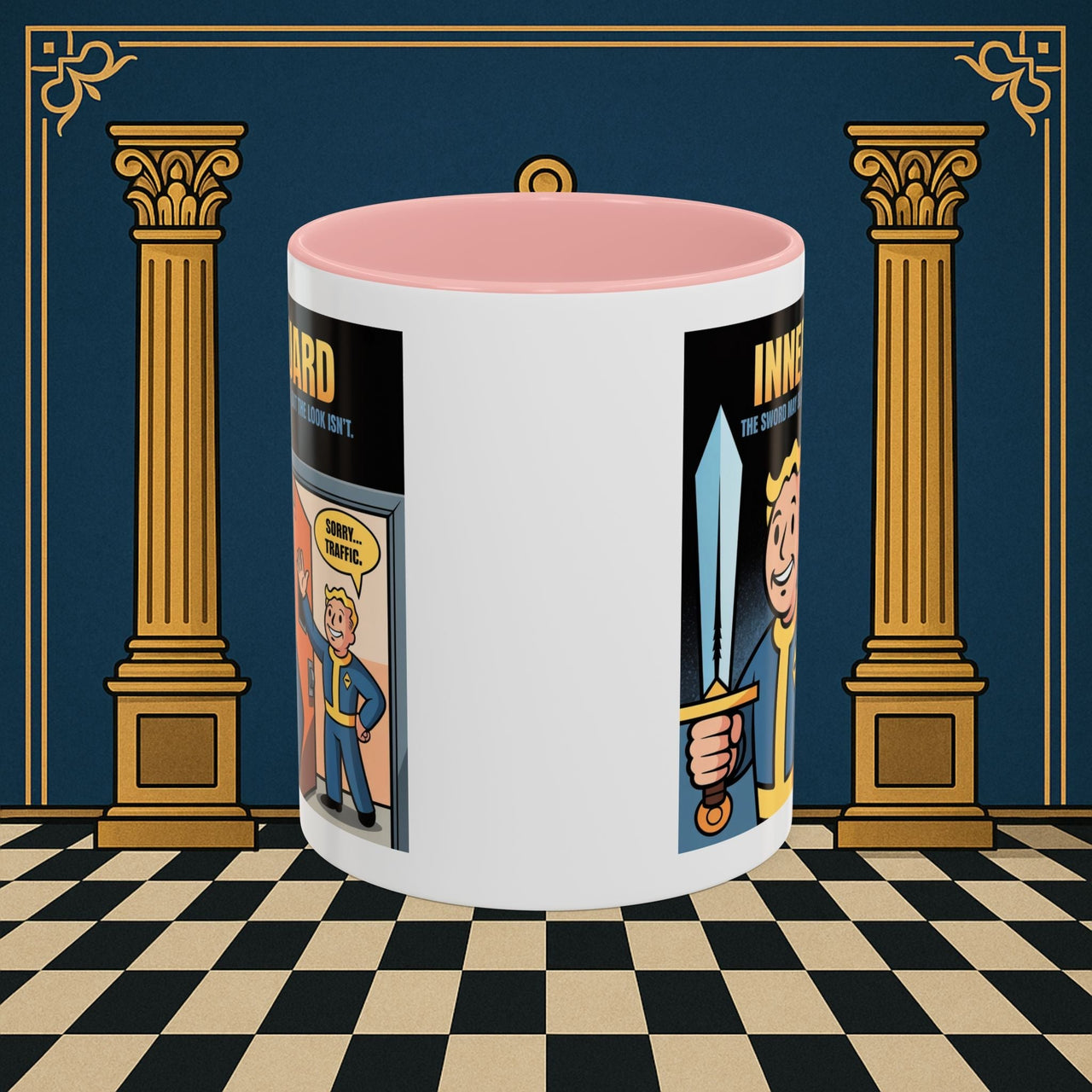 Premium Ready to Go Freemason Design | Accent Coloured 11oz Mug | Inner Guard's Warning | Inner Guard - Masonic Mugs
