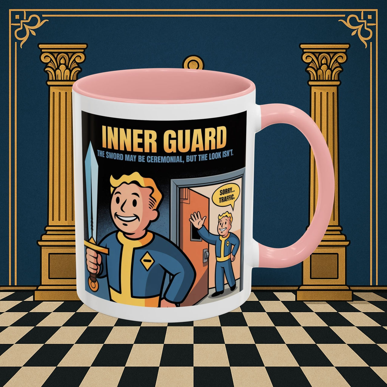 Premium Ready to Go Freemason Design | Accent Coloured 11oz Mug | Inner Guard's Warning | Inner Guard - Masonic Mugs