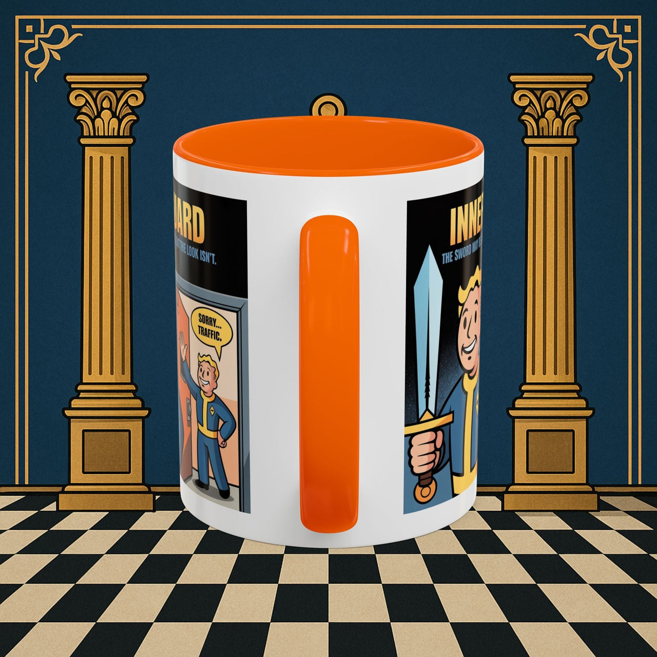 Premium Ready to Go Freemason Design | Accent Coloured 11oz Mug | Inner Guard's Warning | Inner Guard - Masonic Mugs