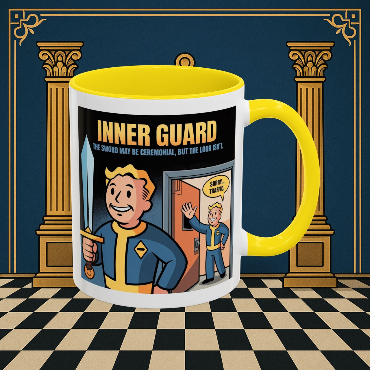 Premium Ready to Go Freemason Design | Accent Coloured 11oz Mug | Inner Guard's Warning | Inner Guard - Masonic Mugs