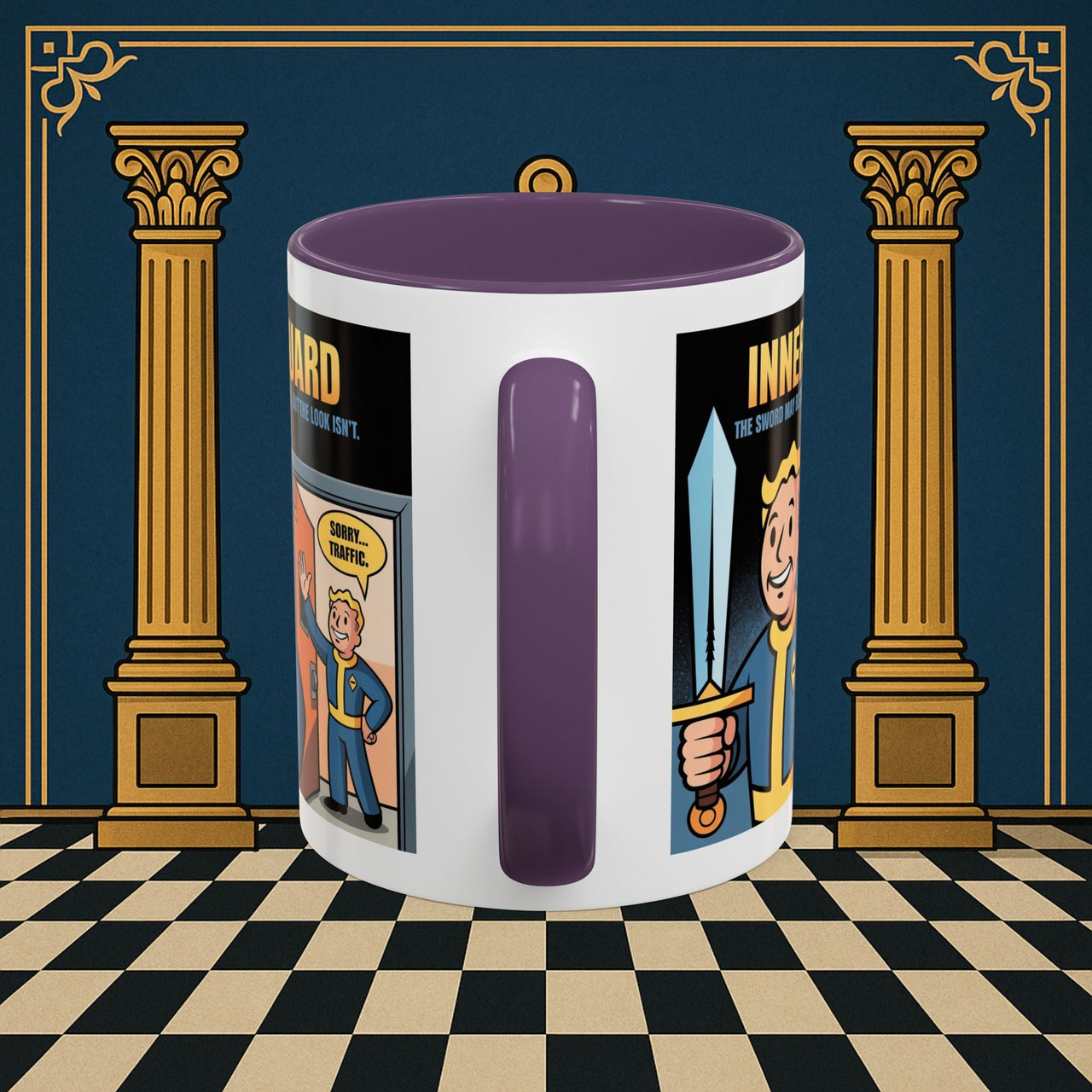 Premium Ready to Go Freemason Design | Accent Coloured 11oz Mug | Inner Guard's Warning | Inner Guard - Masonic Mugs