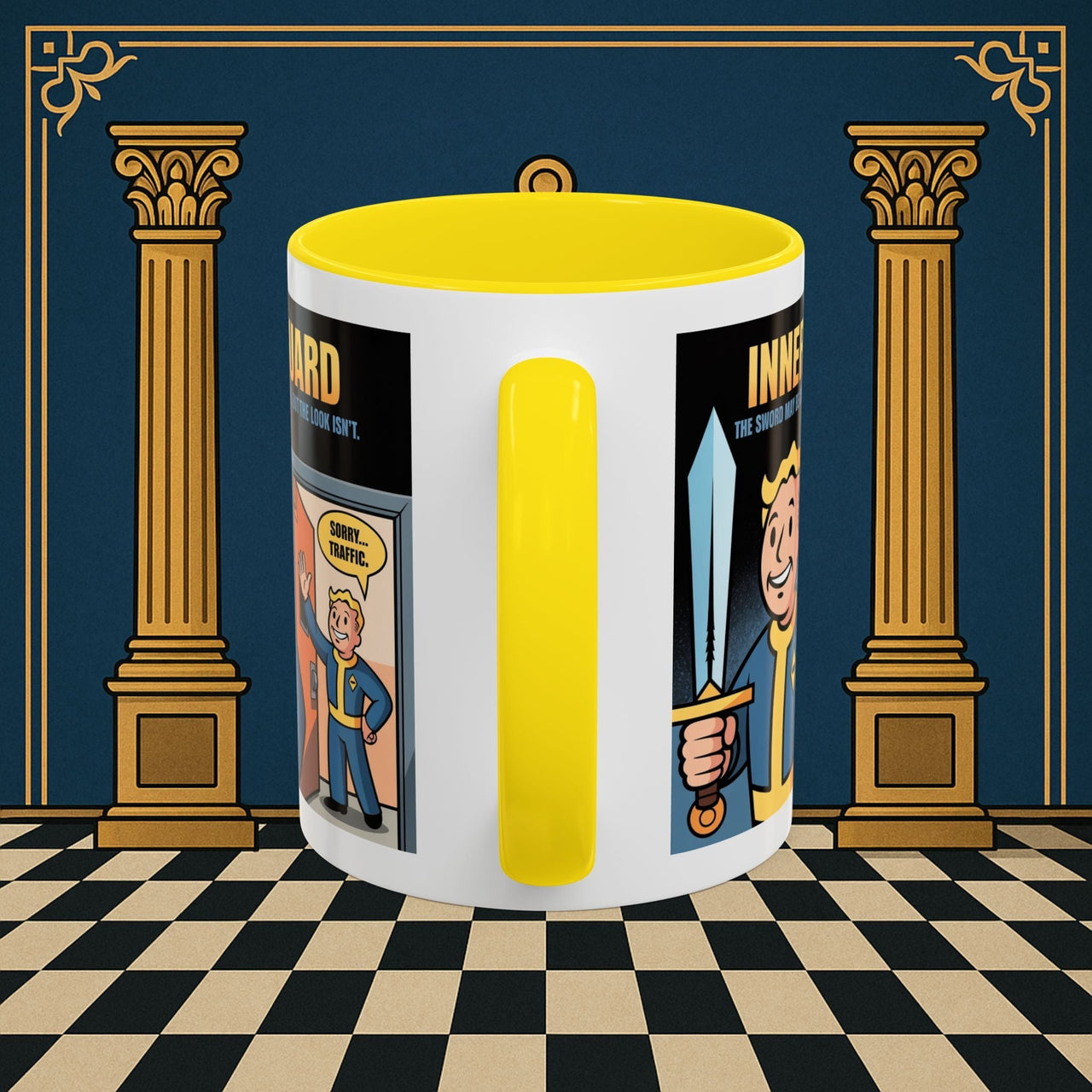 Premium Ready to Go Freemason Design | Accent Coloured 11oz Mug | Inner Guard's Warning | Inner Guard - Masonic Mugs