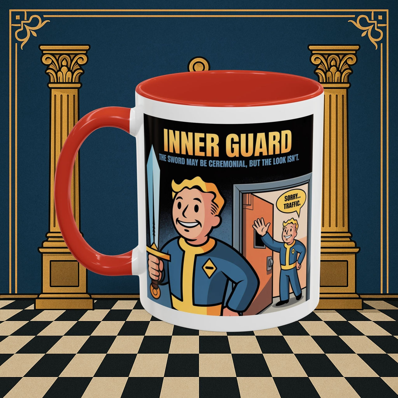 Premium Ready to Go Freemason Design | Accent Coloured 11oz Mug | Inner Guard's Warning | Inner Guard - Masonic Mugs