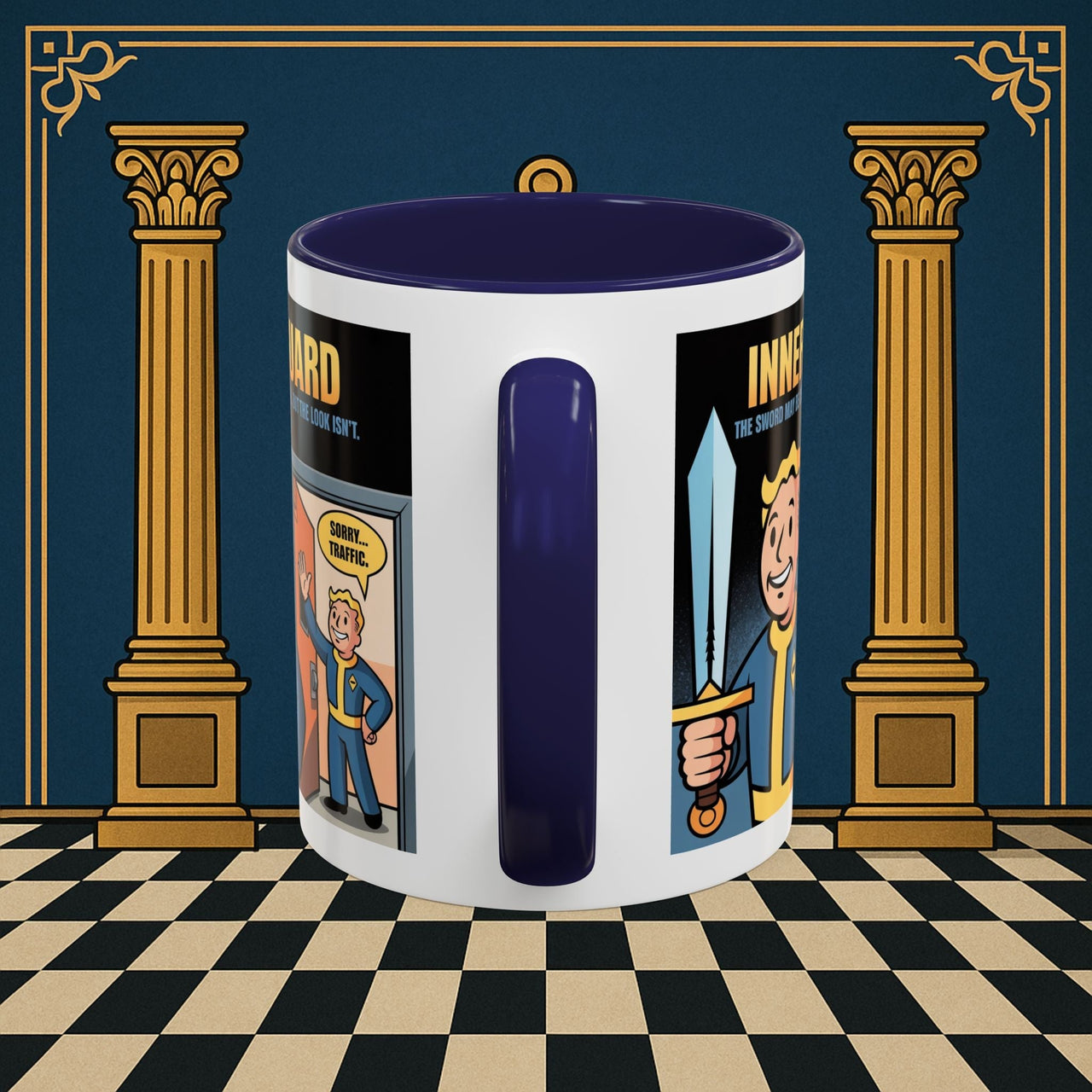 Premium Ready to Go Freemason Design | Accent Coloured 11oz Mug | Inner Guard's Warning | Inner Guard - Masonic Mugs