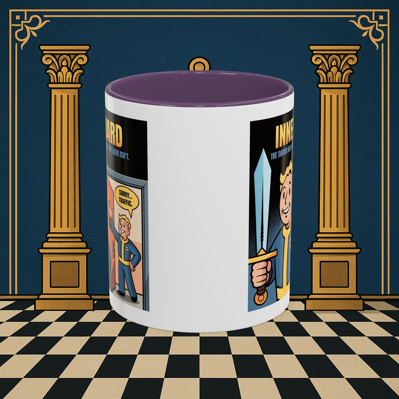 Premium Ready to Go Freemason Design | Accent Coloured 11oz Mug | Inner Guard's Warning | Inner Guard - Masonic Mugs
