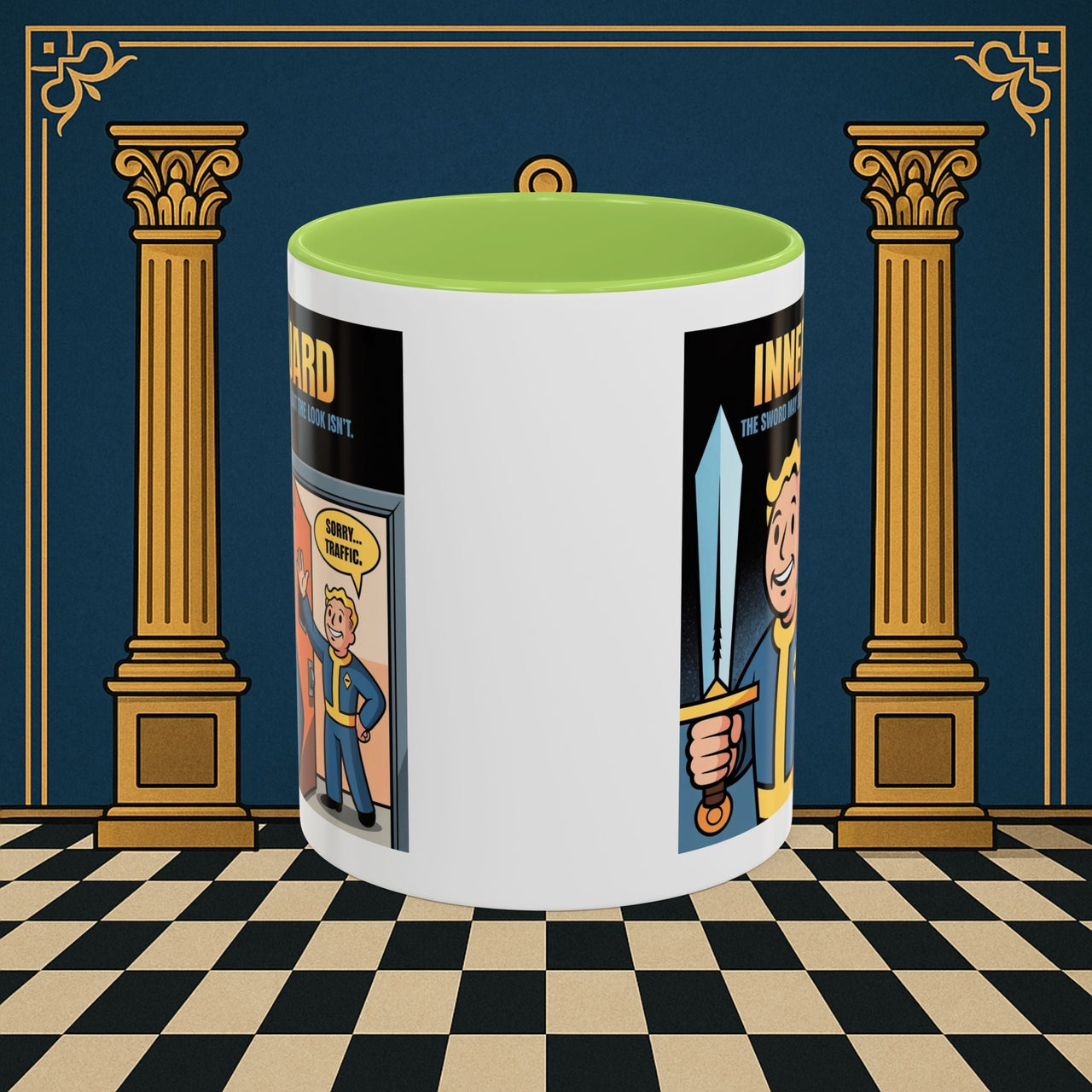 Premium Ready to Go Freemason Design | Accent Coloured 11oz Mug | Inner Guard's Warning | Inner Guard - Masonic Mugs