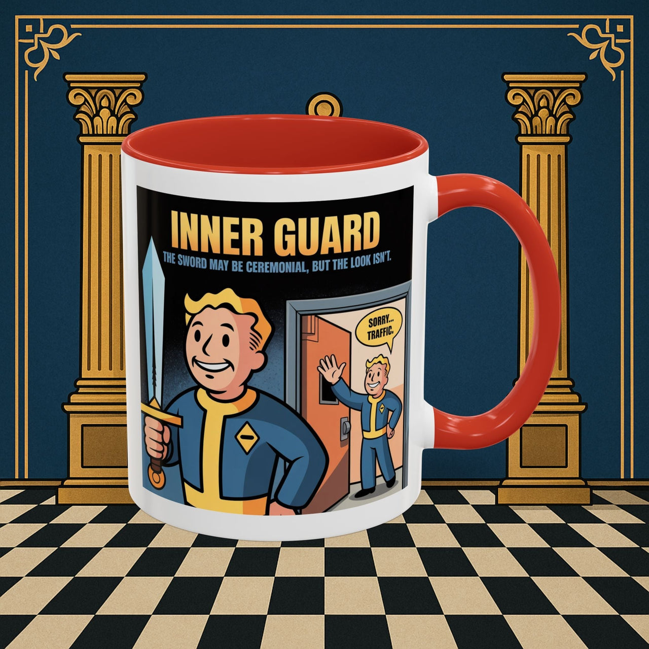 Premium Ready to Go Freemason Design | Accent Coloured 11oz Mug | Inner Guard's Warning | Inner Guard - Masonic Mugs