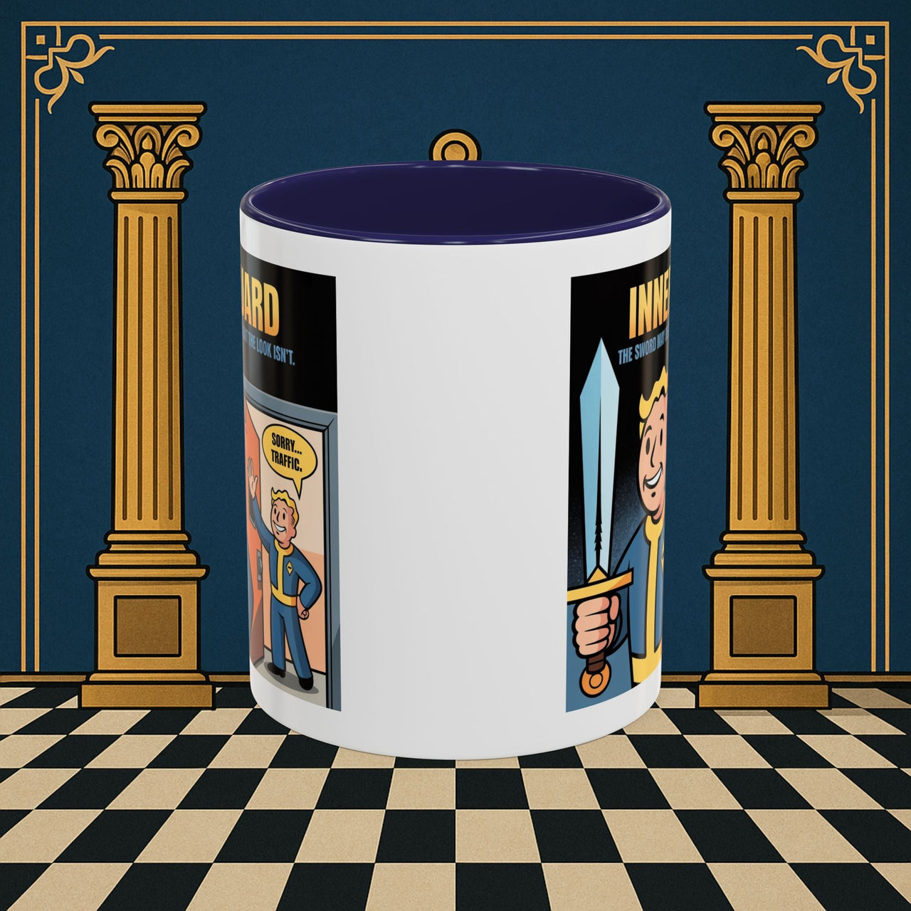 Premium Ready to Go Freemason Design | Accent Coloured 11oz Mug | Inner Guard's Warning | Inner Guard - Masonic Mugs