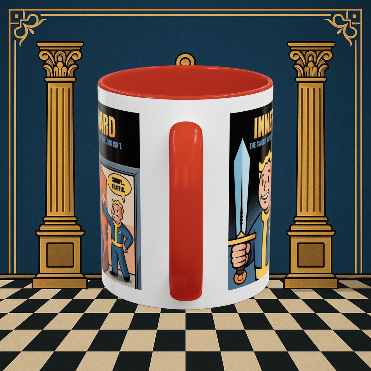 Premium Ready to Go Freemason Design | Accent Coloured 11oz Mug | Inner Guard's Warning | Inner Guard - Masonic Mugs