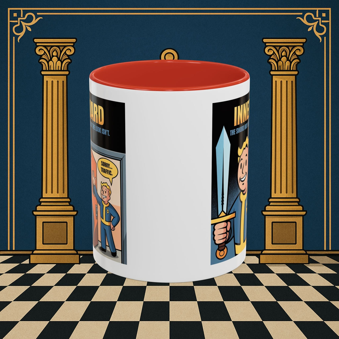 Premium Ready to Go Freemason Design | Accent Coloured 11oz Mug | Inner Guard's Warning | Inner Guard - Masonic Mugs