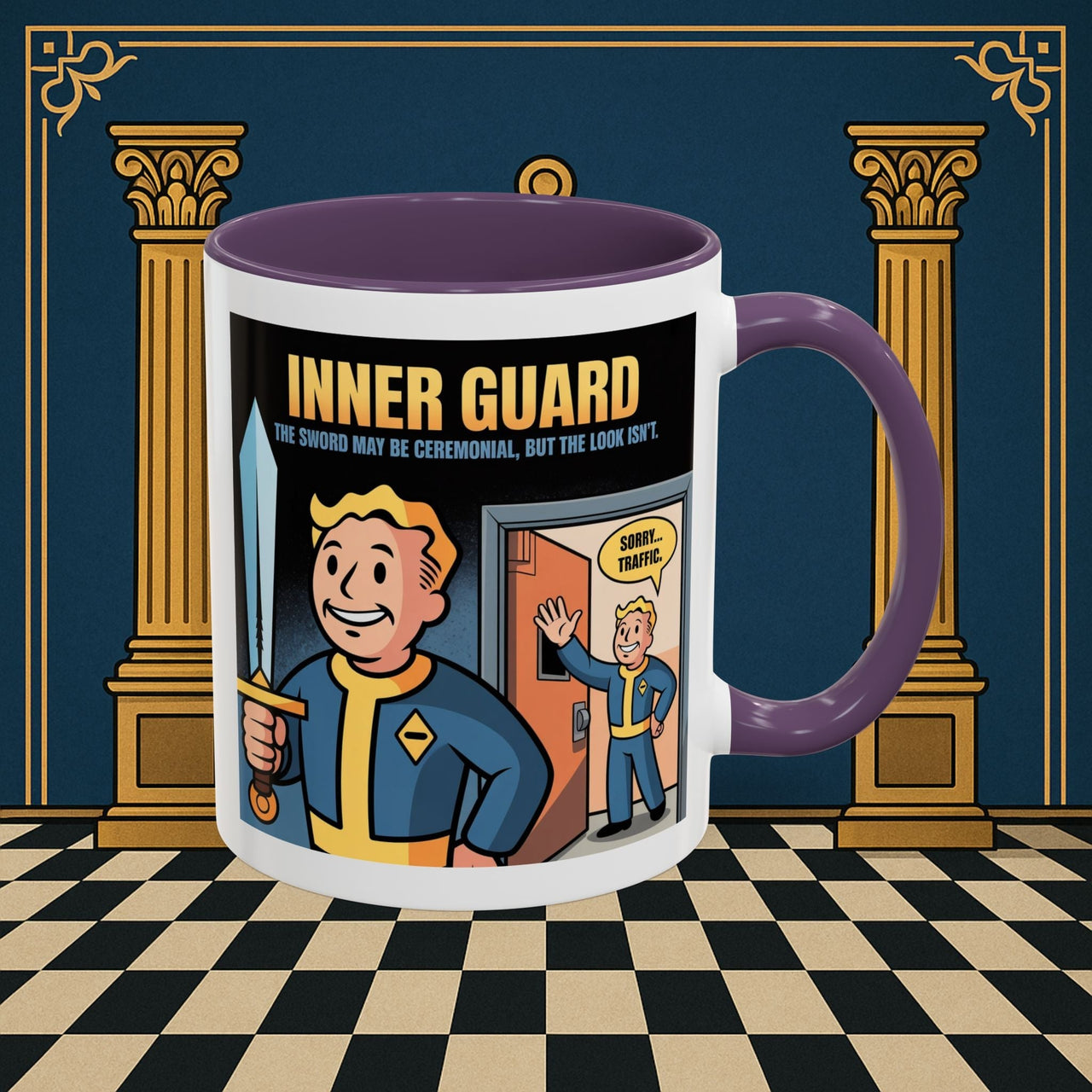 Premium Ready to Go Freemason Design | Accent Coloured 11oz Mug | Inner Guard's Warning | Inner Guard - Masonic Mugs