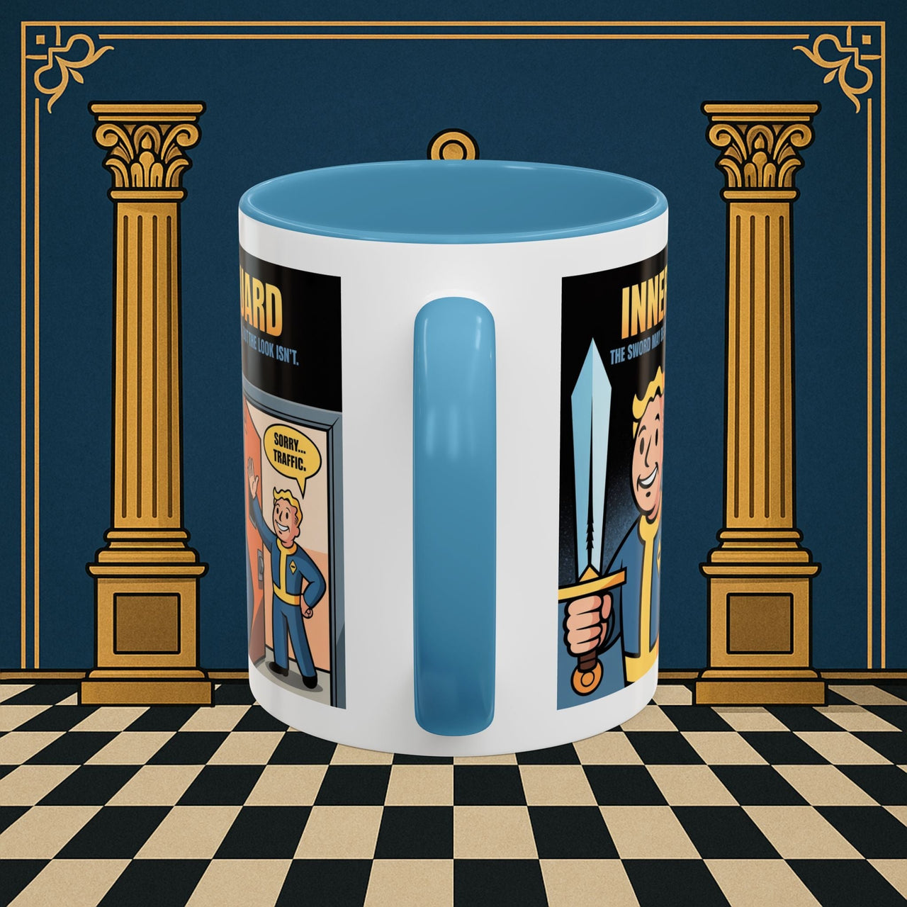 Premium Ready to Go Freemason Design | Accent Coloured 11oz Mug | Inner Guard's Warning | Inner Guard - Masonic Mugs