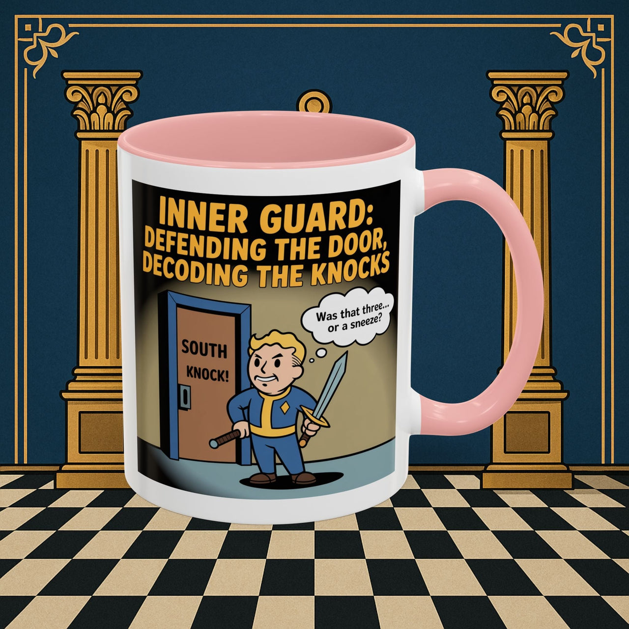 Premium Ready to Go Freemason Design | Accent Coloured 11oz Mug | Knock Knock | Inner Guard - Masonic Mugs