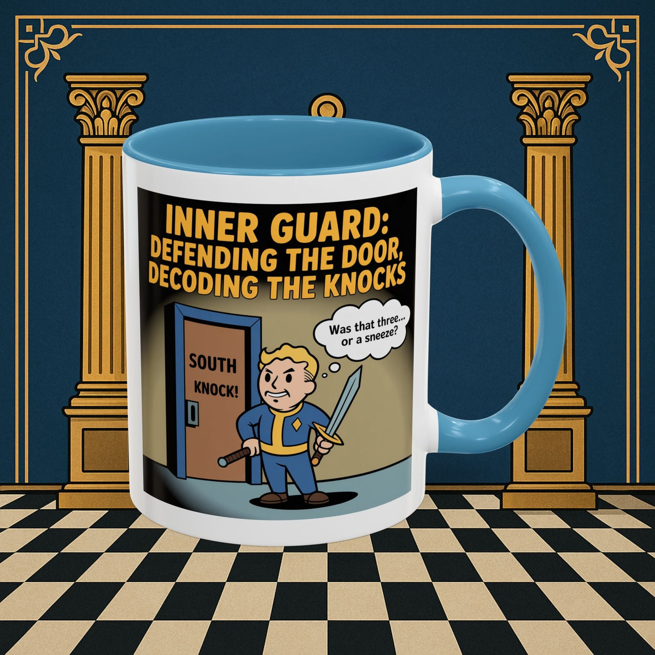 Premium Ready to Go Freemason Design | Accent Coloured 11oz Mug | Knock Knock | Inner Guard - Masonic Mugs