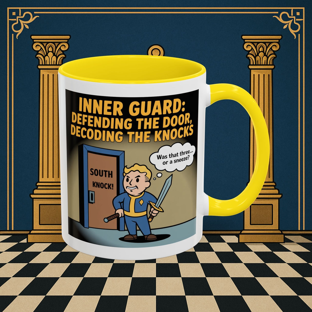 Premium Ready to Go Freemason Design | Accent Coloured 11oz Mug | Knock Knock | Inner Guard - Masonic Mugs