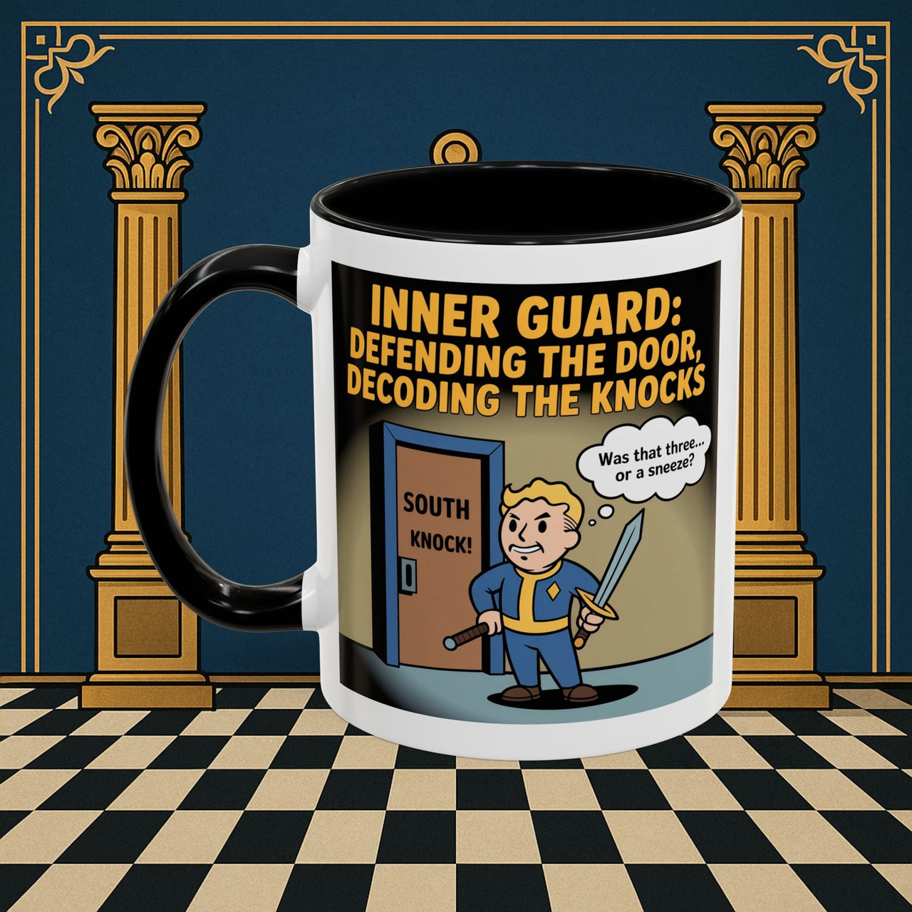 Premium Ready to Go Freemason Design | Accent Coloured 11oz Mug | Knock Knock | Inner Guard - Masonic Mugs