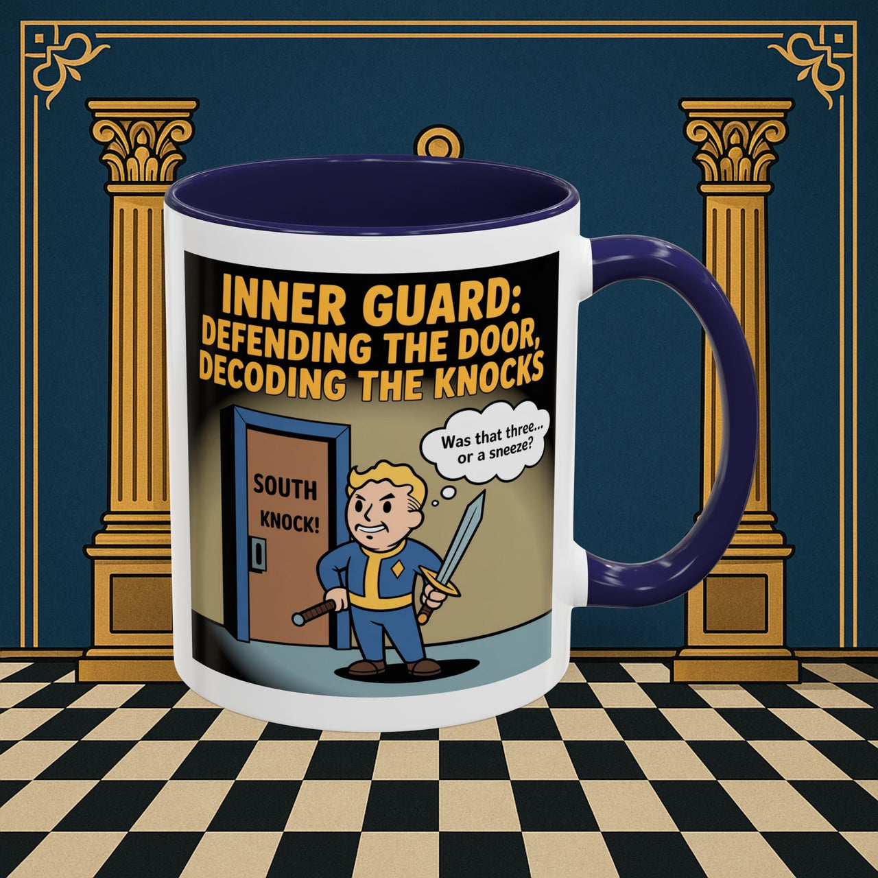 Premium Ready to Go Freemason Design | Accent Coloured 11oz Mug | Knock Knock | Inner Guard - Masonic Mugs
