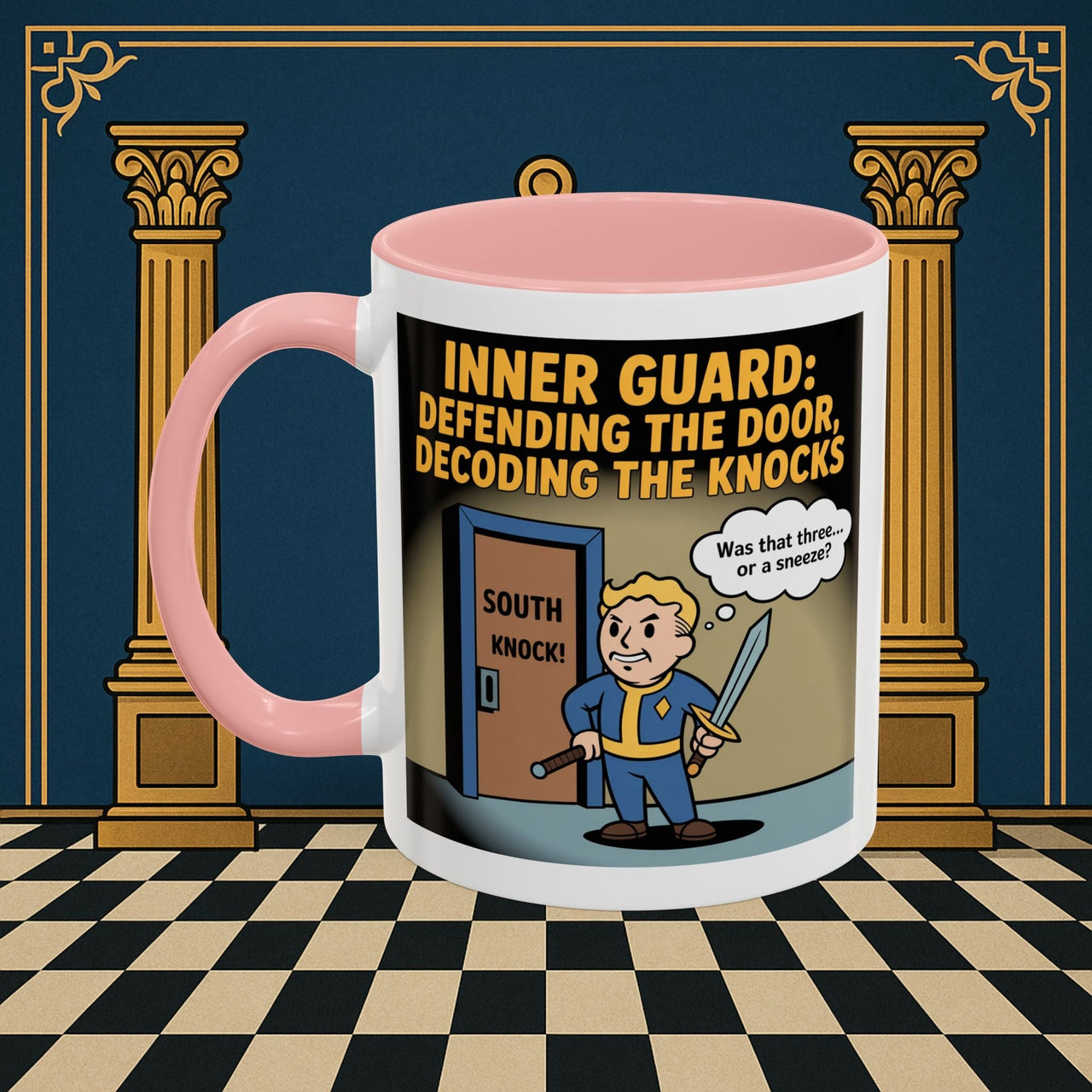 Premium Ready to Go Freemason Design | Accent Coloured 11oz Mug | Knock Knock | Inner Guard - Masonic Mugs