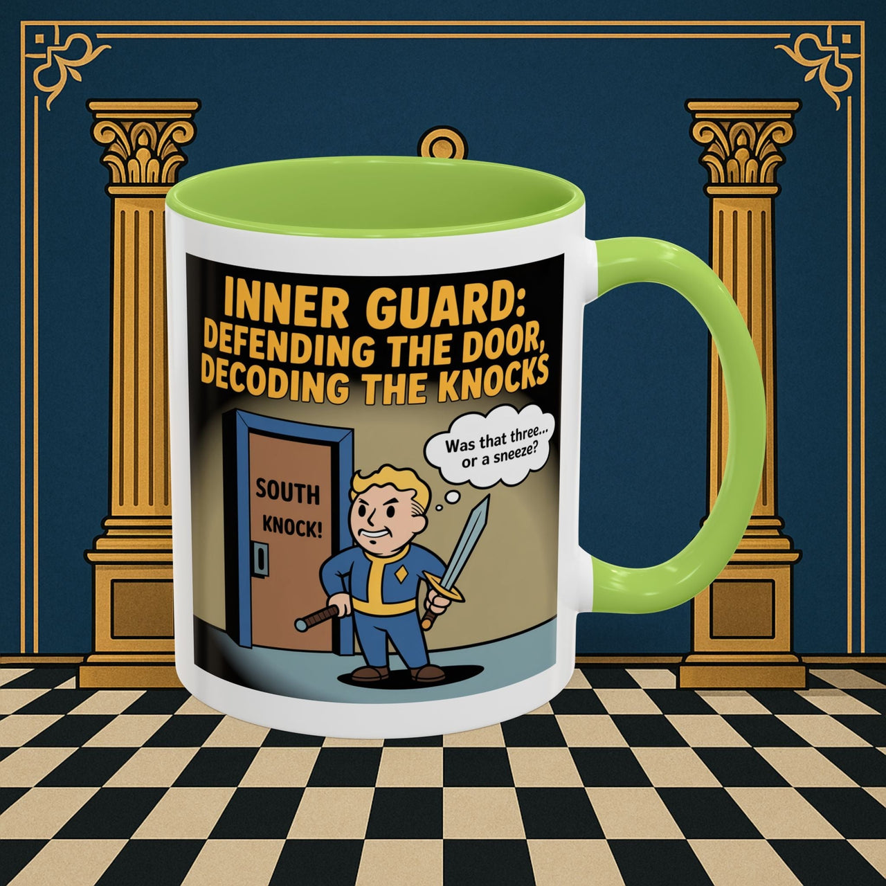 Premium Ready to Go Freemason Design | Accent Coloured 11oz Mug | Knock Knock | Inner Guard - Masonic Mugs