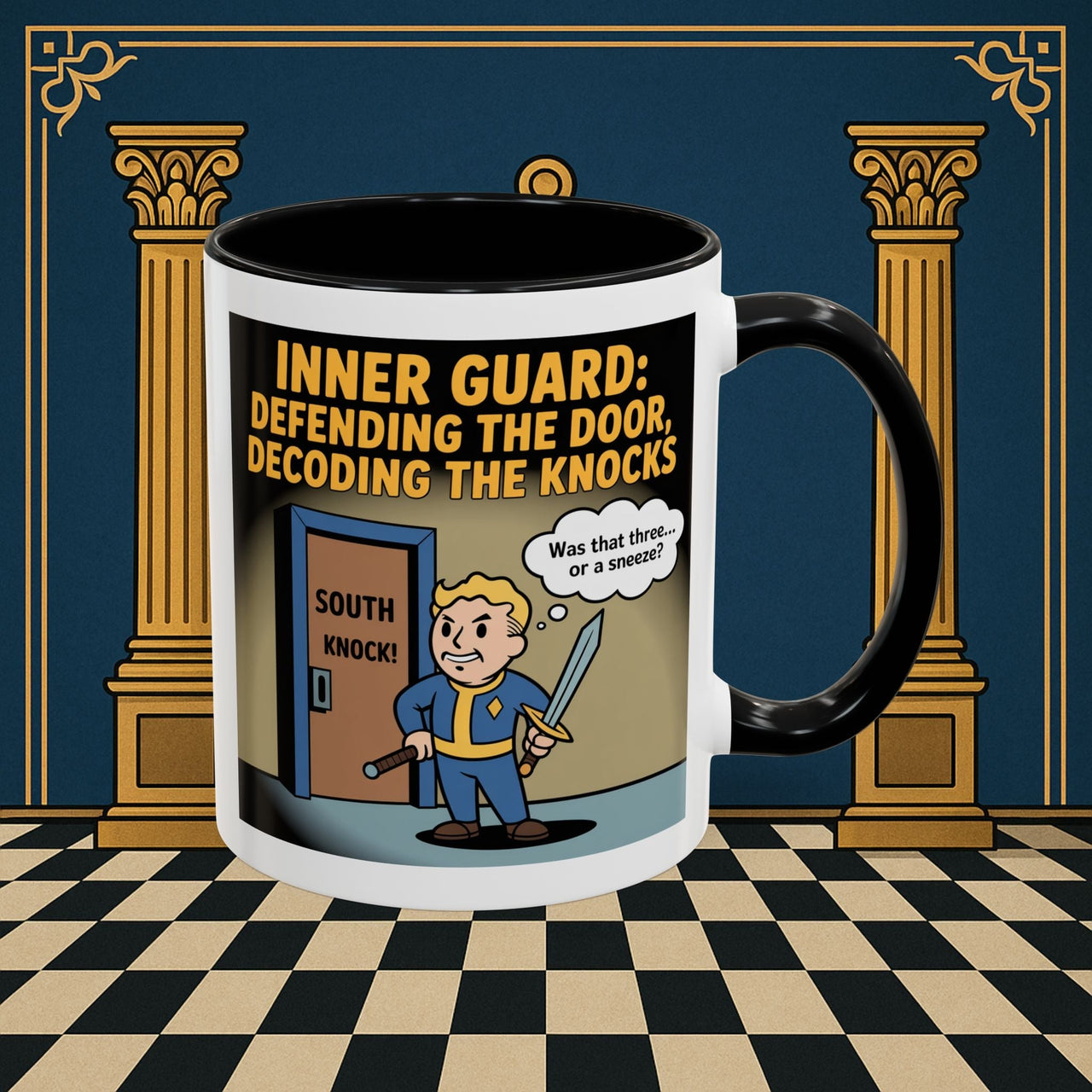 Premium Ready to Go Freemason Design | Accent Coloured 11oz Mug | Knock Knock | Inner Guard - Masonic Mugs