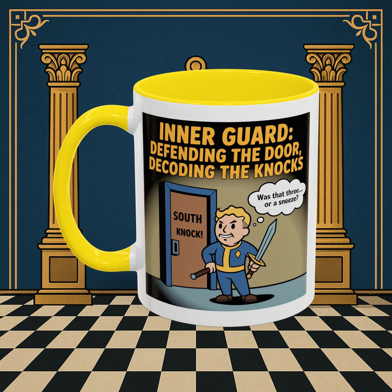 Premium Ready to Go Freemason Design | Accent Coloured 11oz Mug | Knock Knock | Inner Guard - Masonic Mugs