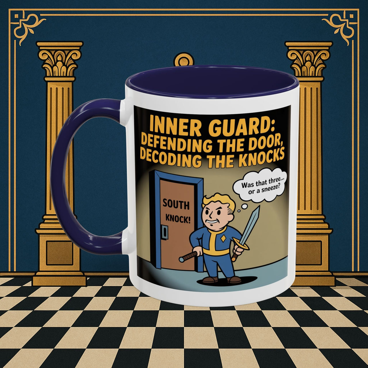 Premium Ready to Go Freemason Design | Accent Coloured 11oz Mug | Knock Knock | Inner Guard - Masonic Mugs