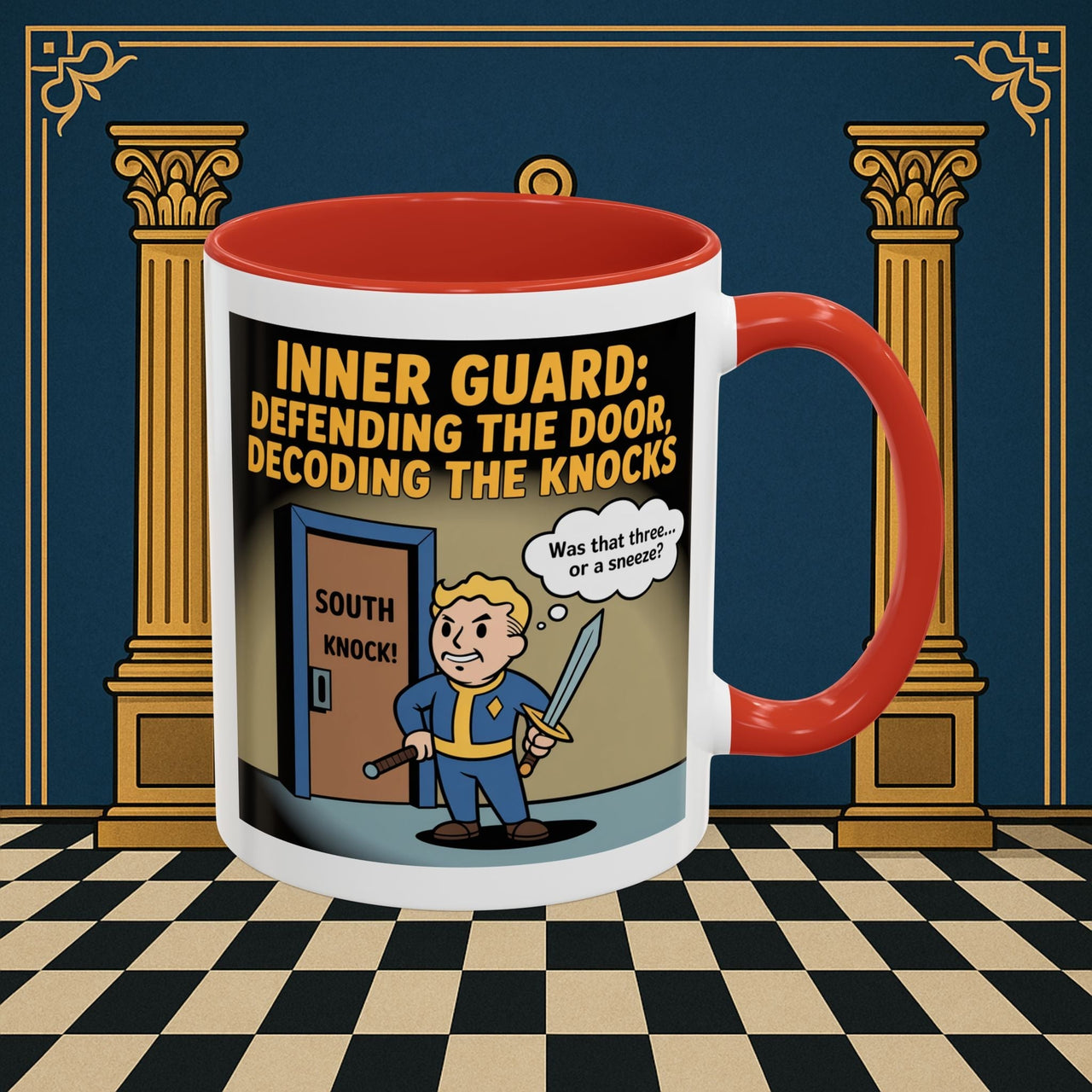 Premium Ready to Go Freemason Design | Accent Coloured 11oz Mug | Knock Knock | Inner Guard - Masonic Mugs
