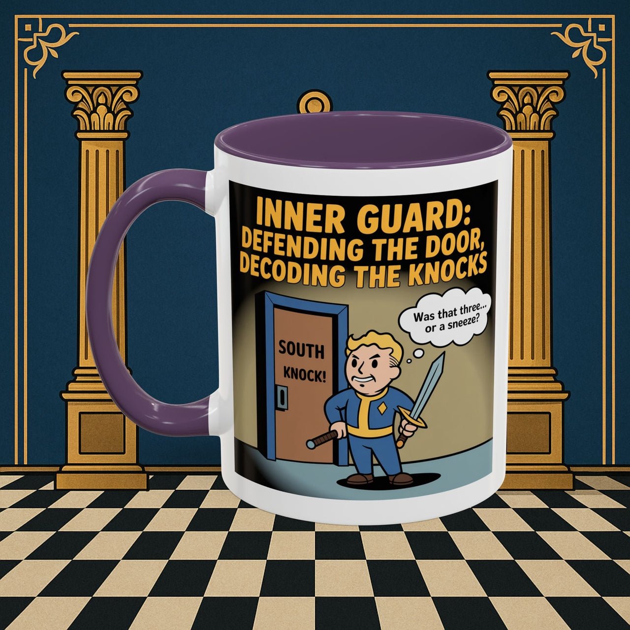 Premium Ready to Go Freemason Design | Accent Coloured 11oz Mug | Knock Knock | Inner Guard - Masonic Mugs