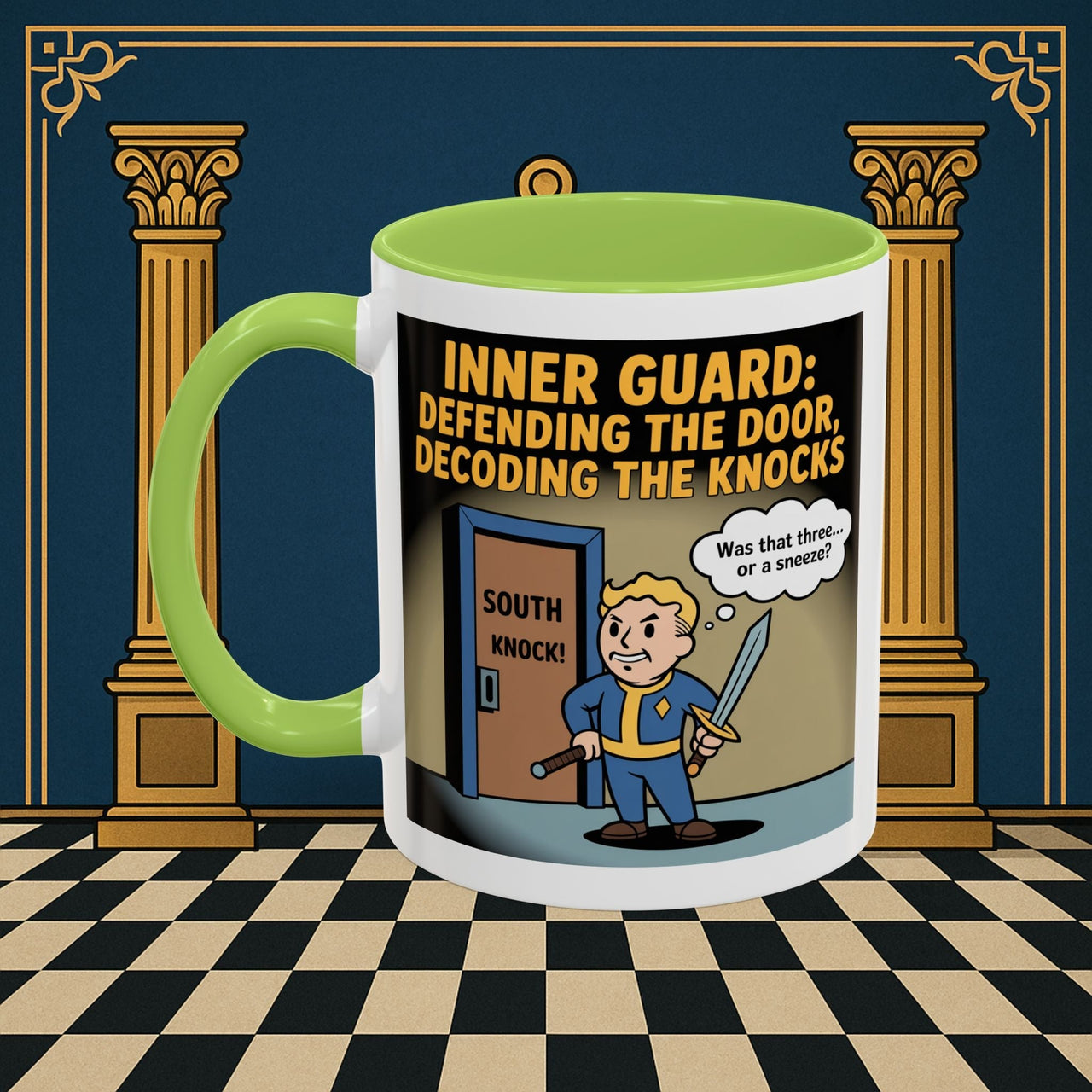 Premium Ready to Go Freemason Design | Accent Coloured 11oz Mug | Knock Knock | Inner Guard - Masonic Mugs