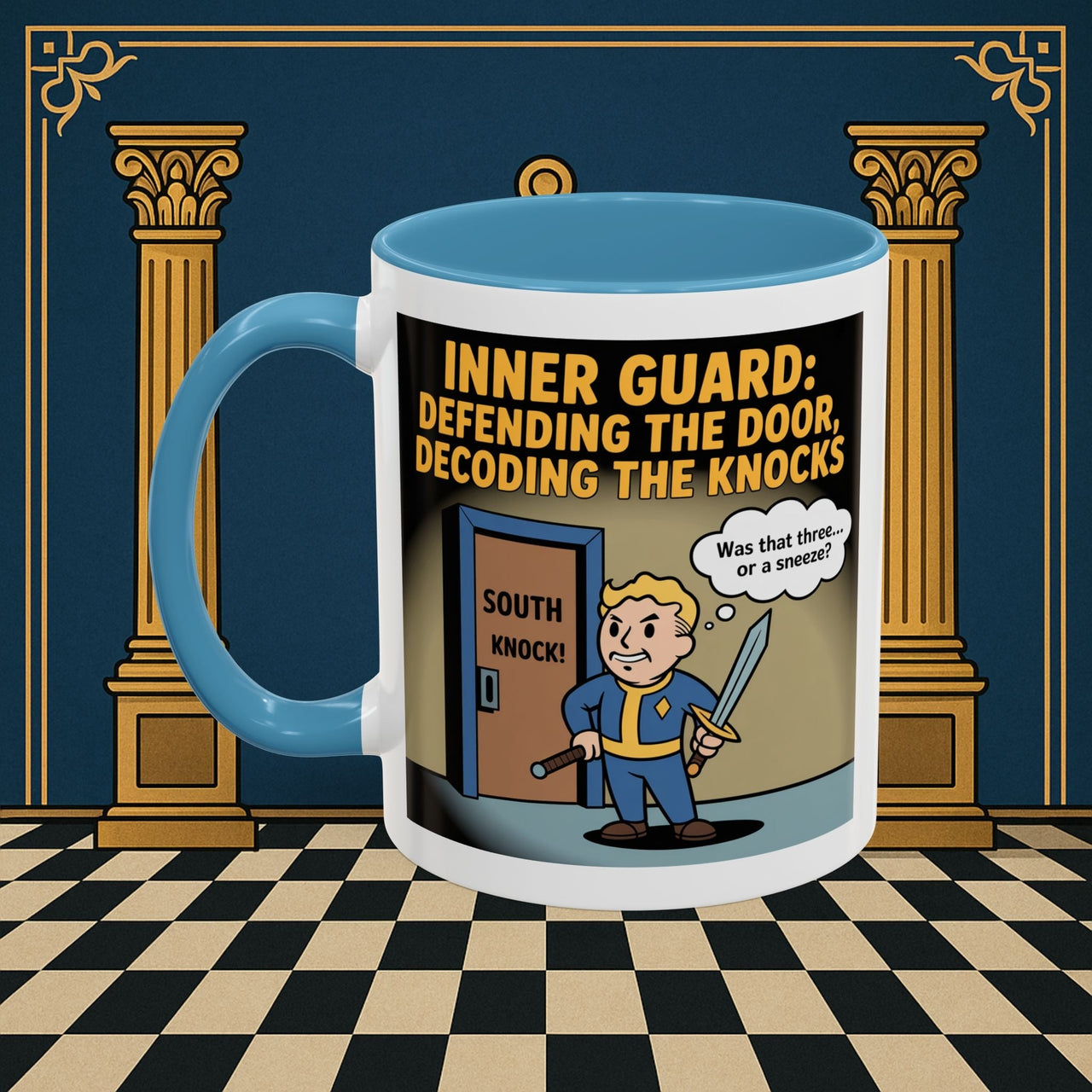 Premium Ready to Go Freemason Design | Accent Coloured 11oz Mug | Knock Knock | Inner Guard - Masonic Mugs