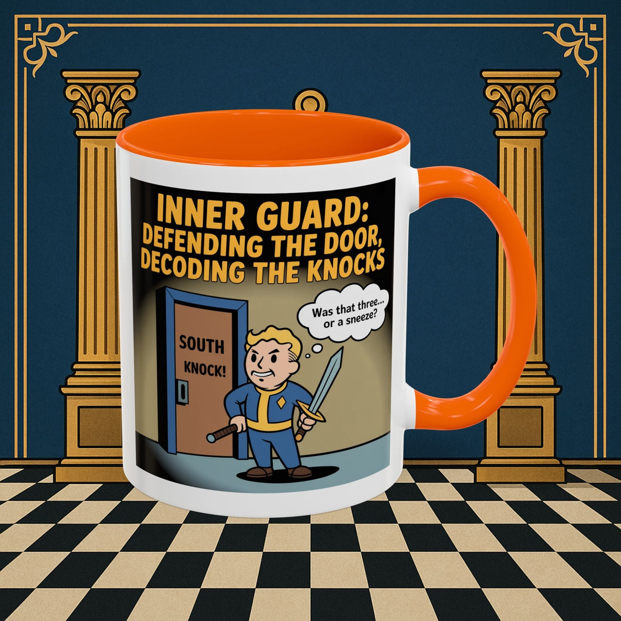 Premium Ready to Go Freemason Design | Accent Coloured 11oz Mug | Knock Knock | Inner Guard - Masonic Mugs