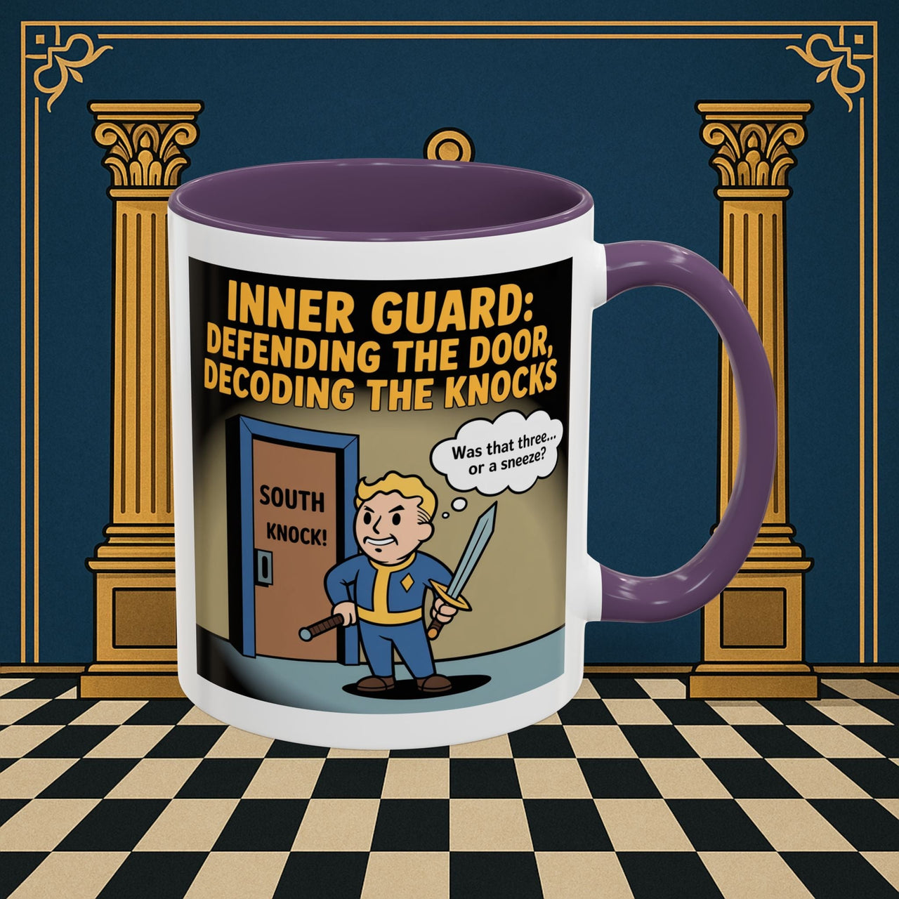 Premium Ready to Go Freemason Design | Accent Coloured 11oz Mug | Knock Knock | Inner Guard - Masonic Mugs