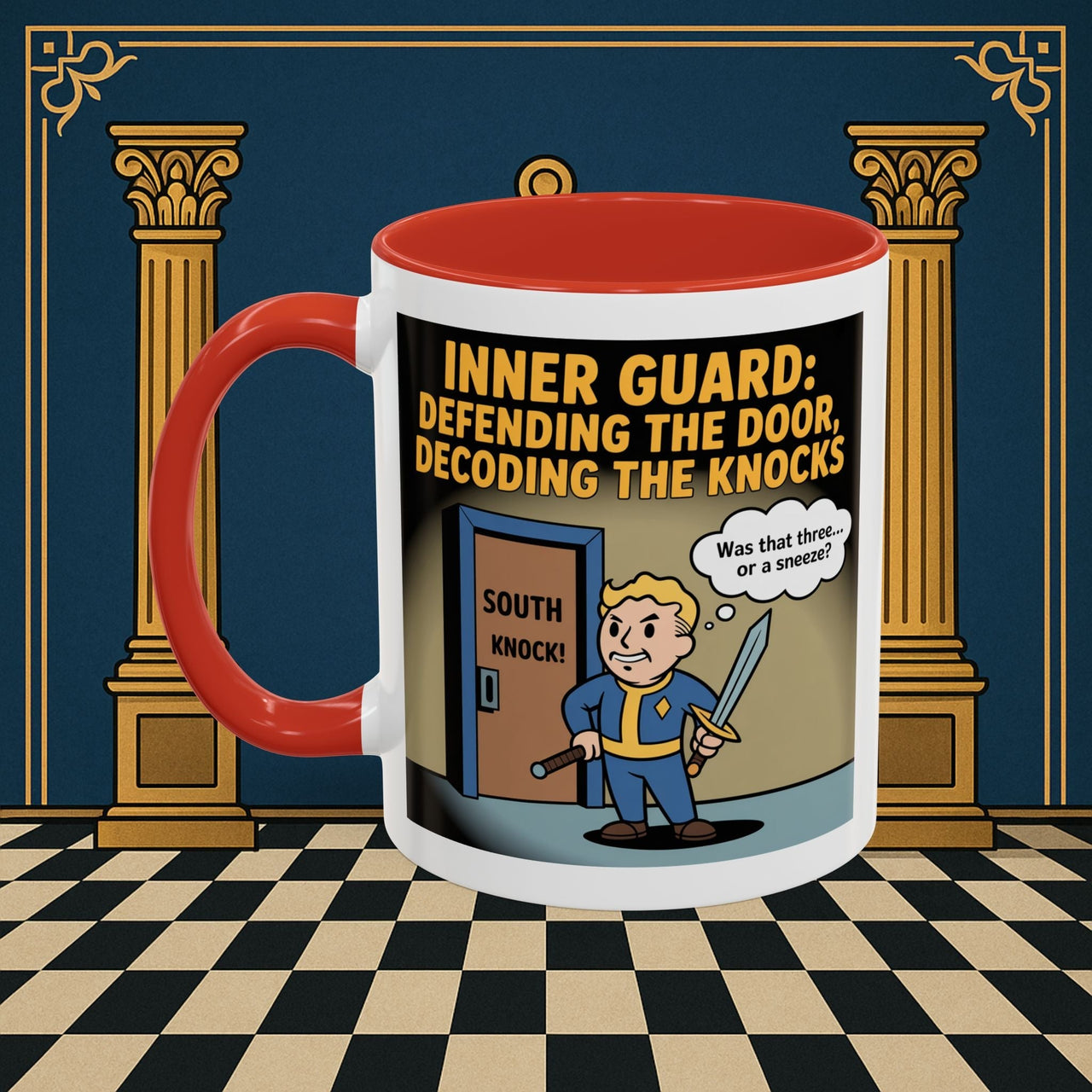 Premium Ready to Go Freemason Design | Accent Coloured 11oz Mug | Knock Knock | Inner Guard - Masonic Mugs