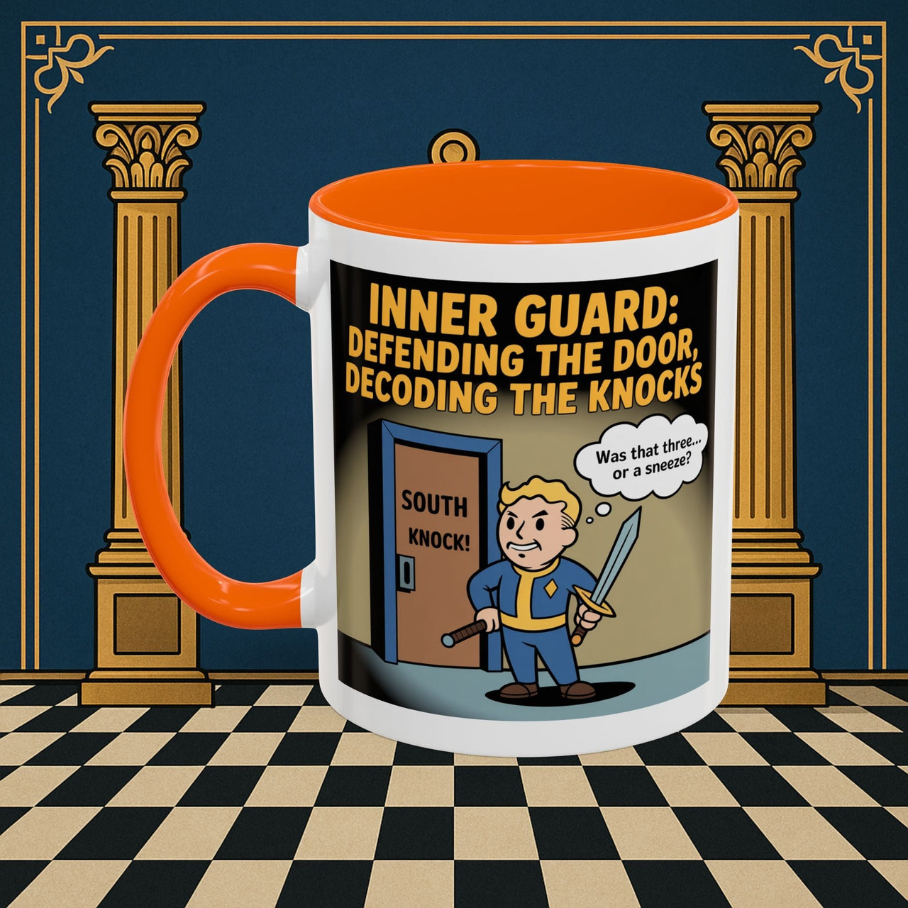 Premium Ready to Go Freemason Design | Accent Coloured 11oz Mug | Knock Knock | Inner Guard - Masonic Mugs