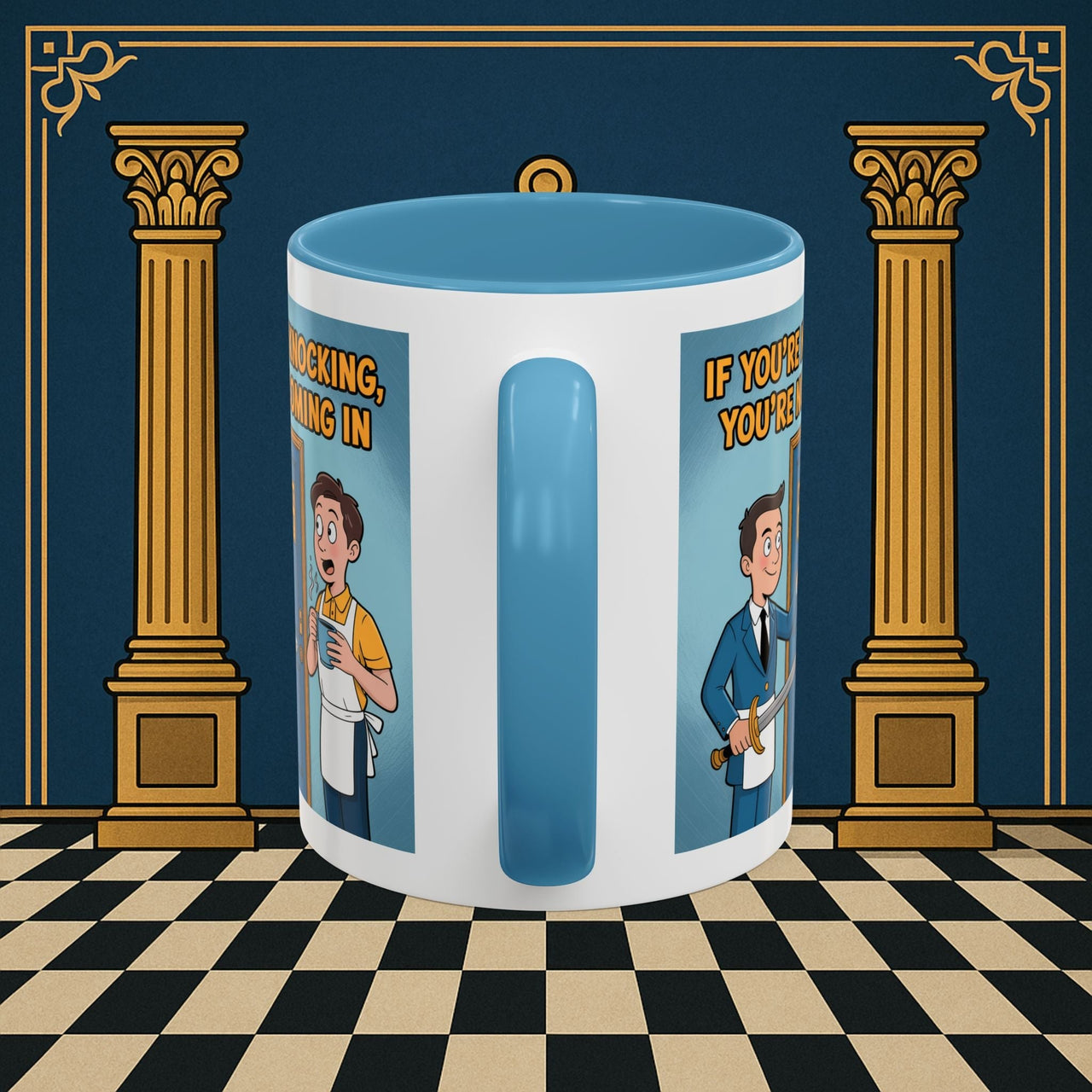 Premium Ready to Go Freemason Design | Accent Coloured 11oz Mug | Knock or Else | Inner Guard - Masonic Mugs