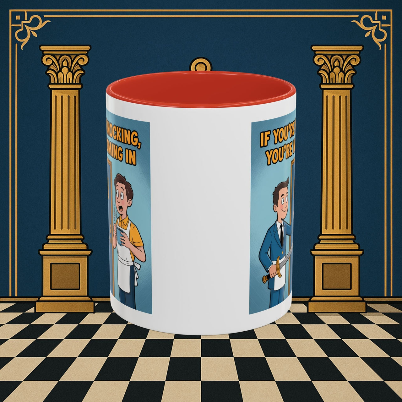 Premium Ready to Go Freemason Design | Accent Coloured 11oz Mug | Knock or Else | Inner Guard - Masonic Mugs