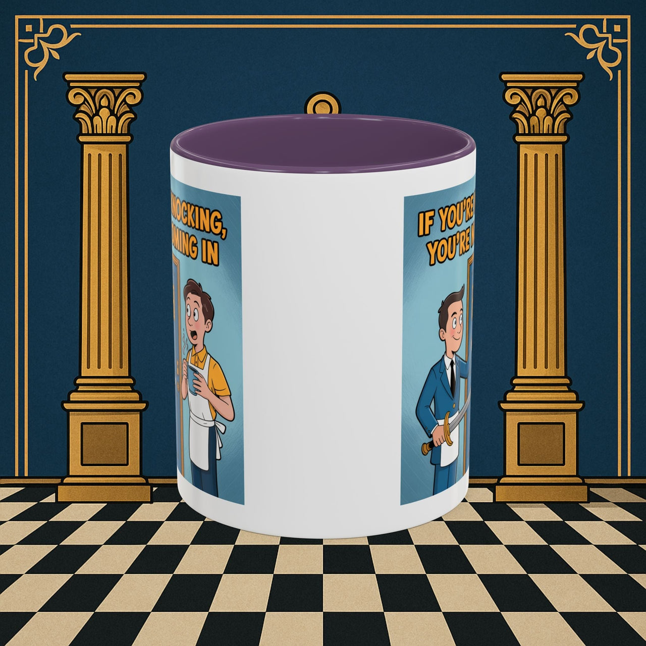 Premium Ready to Go Freemason Design | Accent Coloured 11oz Mug | Knock or Else | Inner Guard - Masonic Mugs