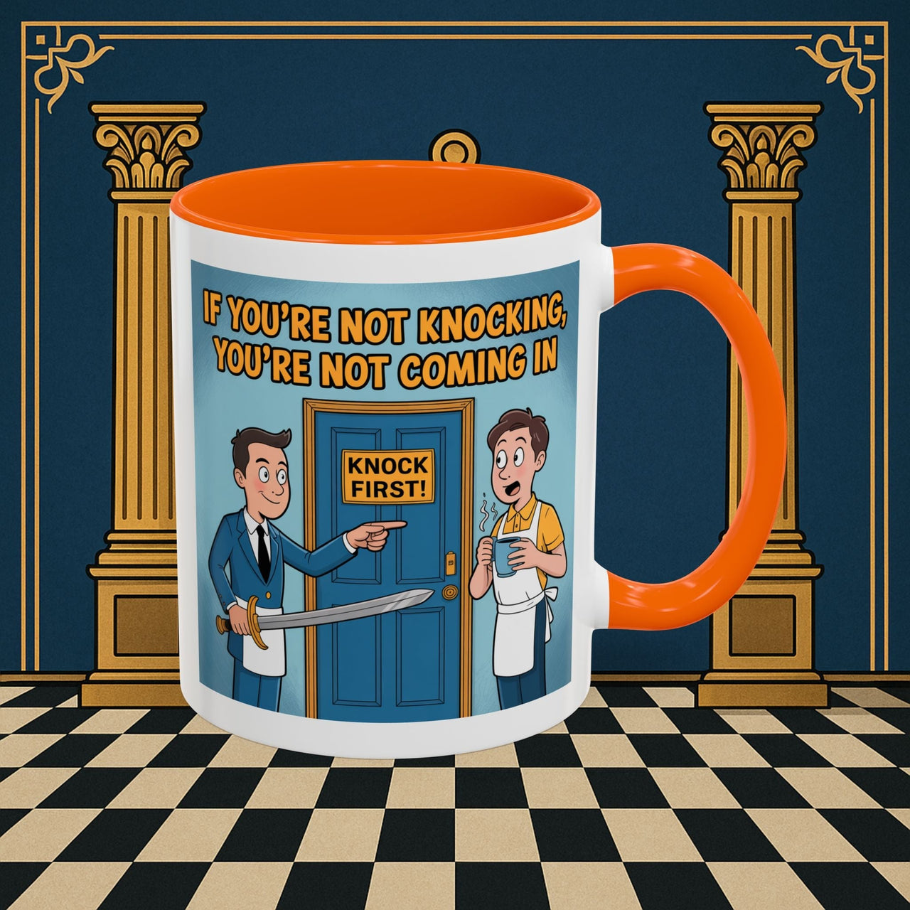 Premium Ready to Go Freemason Design | Accent Coloured 11oz Mug | Knock or Else | Inner Guard - Masonic Mugs