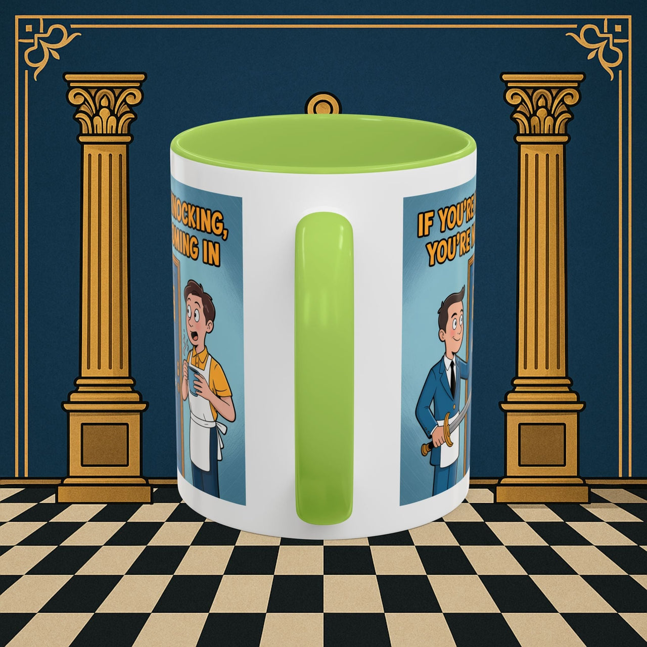 Premium Ready to Go Freemason Design | Accent Coloured 11oz Mug | Knock or Else | Inner Guard - Masonic Mugs