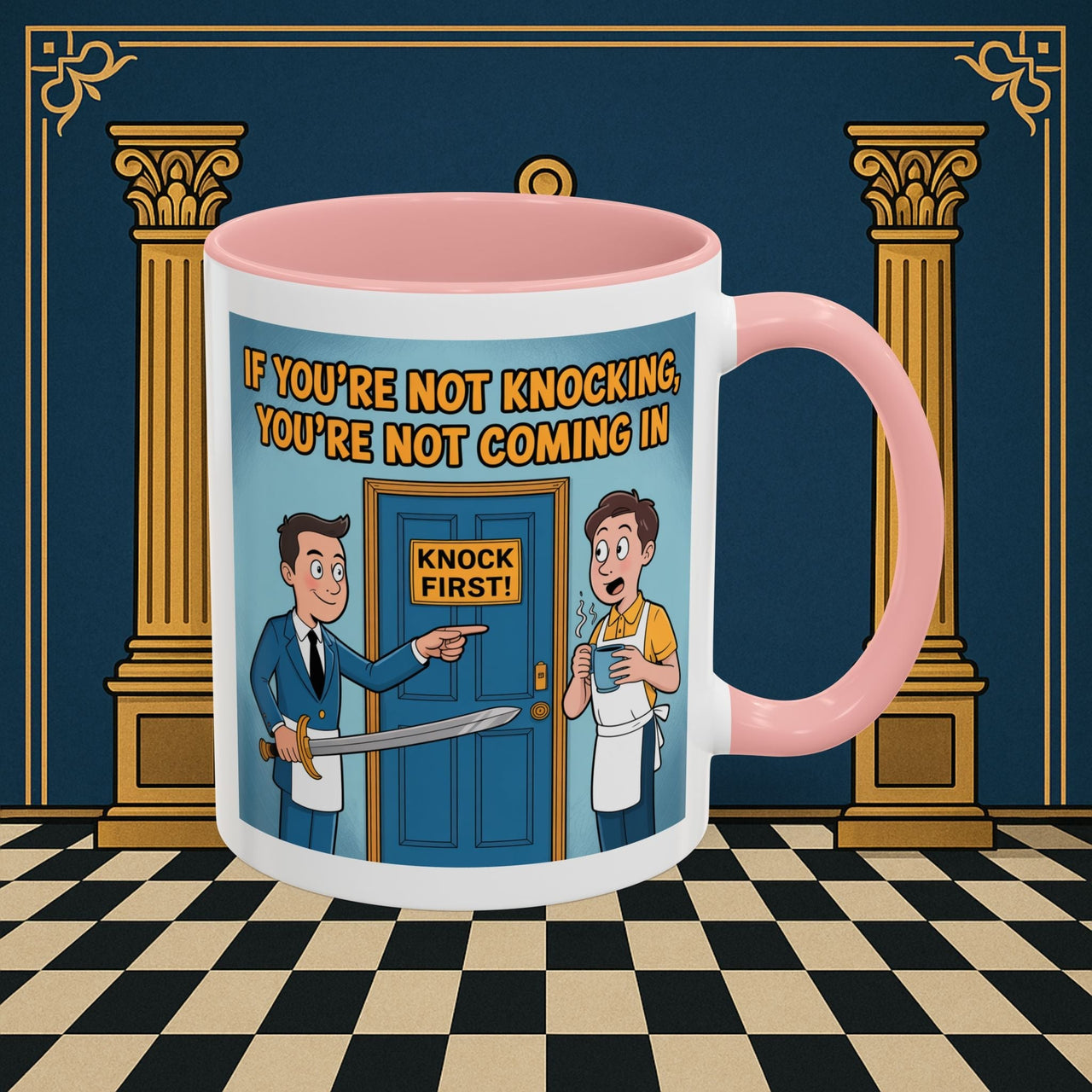 Premium Ready to Go Freemason Design | Accent Coloured 11oz Mug | Knock or Else | Inner Guard - Masonic Mugs